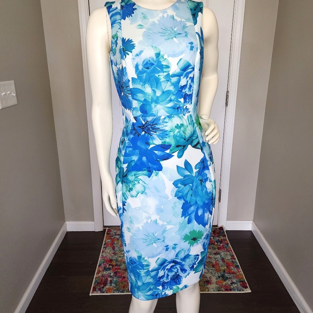 Calvin Klein Blue Floral Sleeveless Sheath Dress
